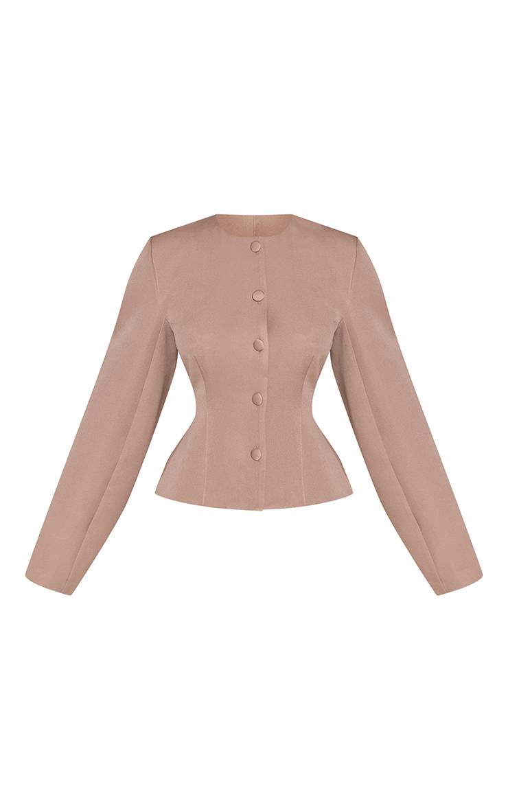 Gris Pierre Blazer Petite Tissé À Taille Cintrée Et Manches Cocon Avec Boutons