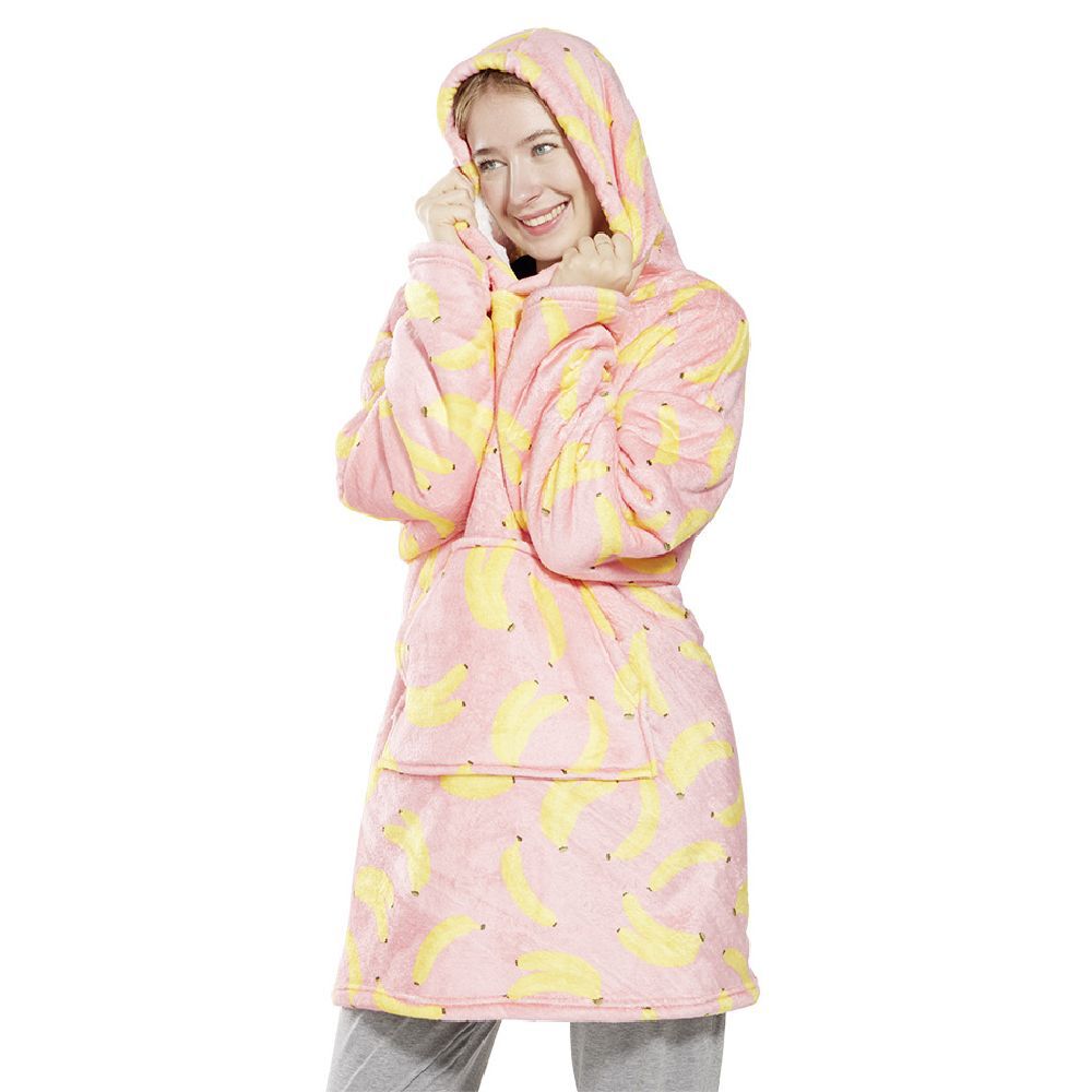 Pull plaid adulte à capuche 75xH90cm - banane ou avocat