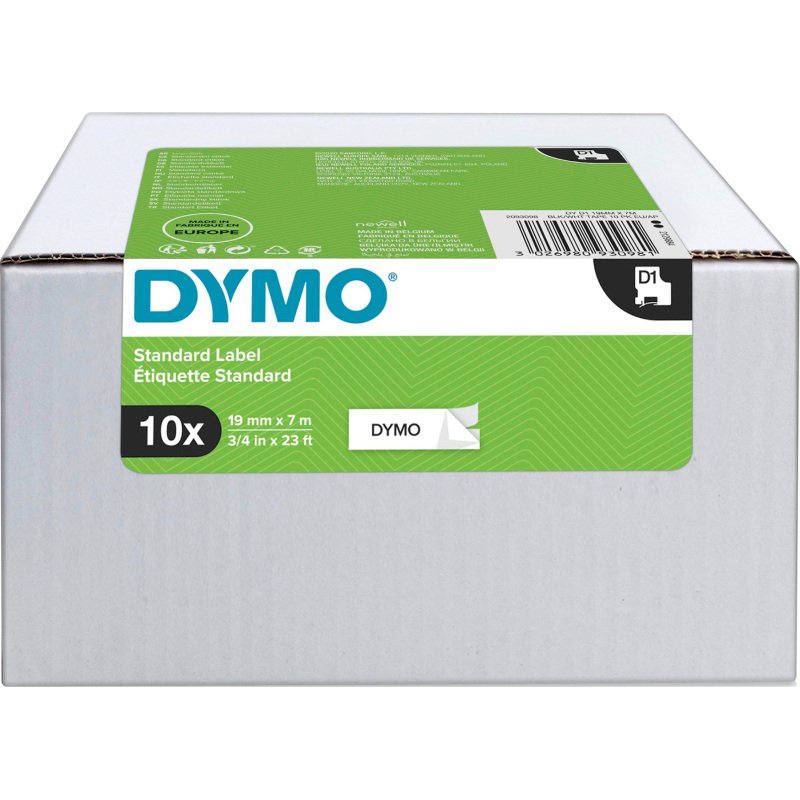 Pack 8 rubans polyester Dymo D1 19 mm blanc écriture noire + 2 offerts