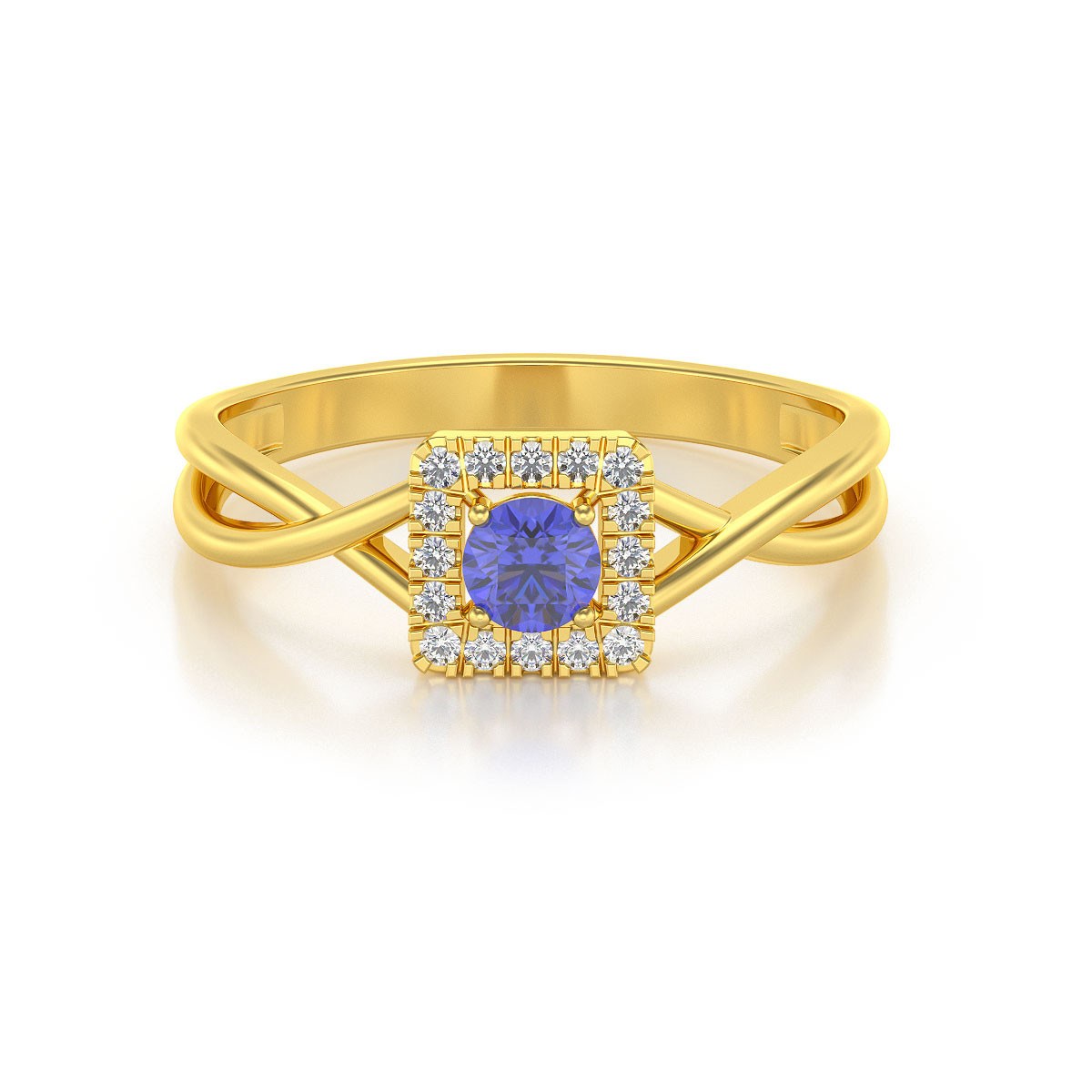 Bague ADEN Or 585 Jaune Tanzanite et diamants 2.154grs