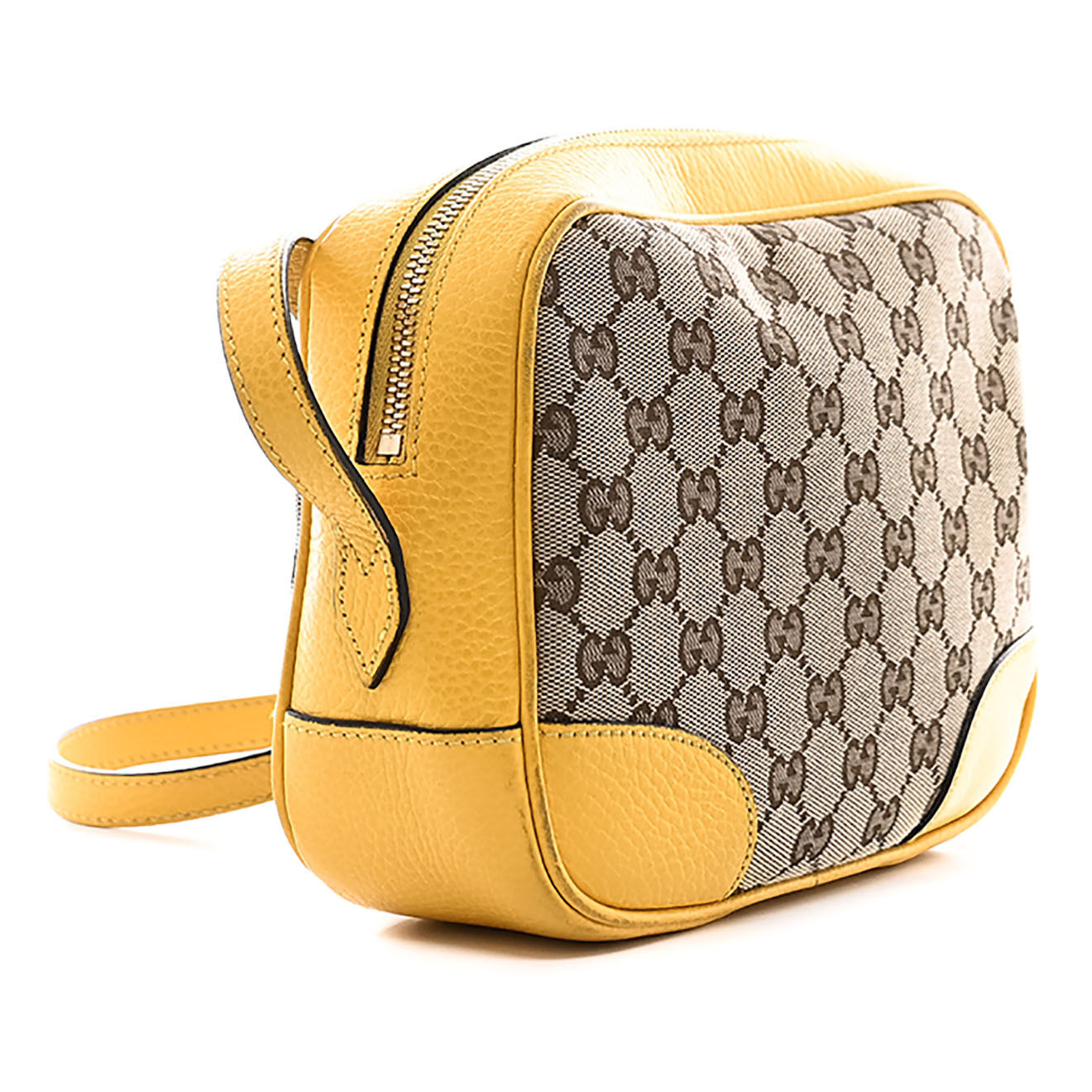 Gucci Sac bandoulière en Toile Monogramme & Cuir beige/jaune - Très bon état - L.22 cm