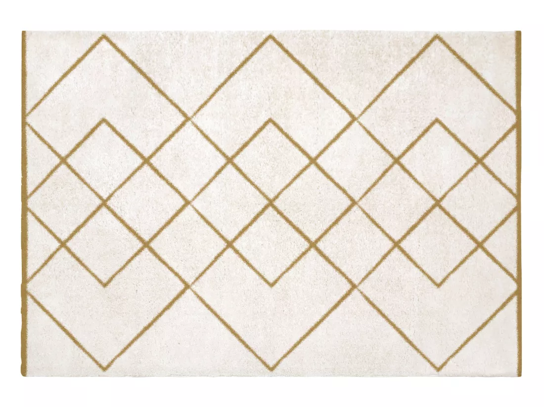 Tapis shaggy berbère - 160 x 230 cm - Blanc et doré - PRYSMI