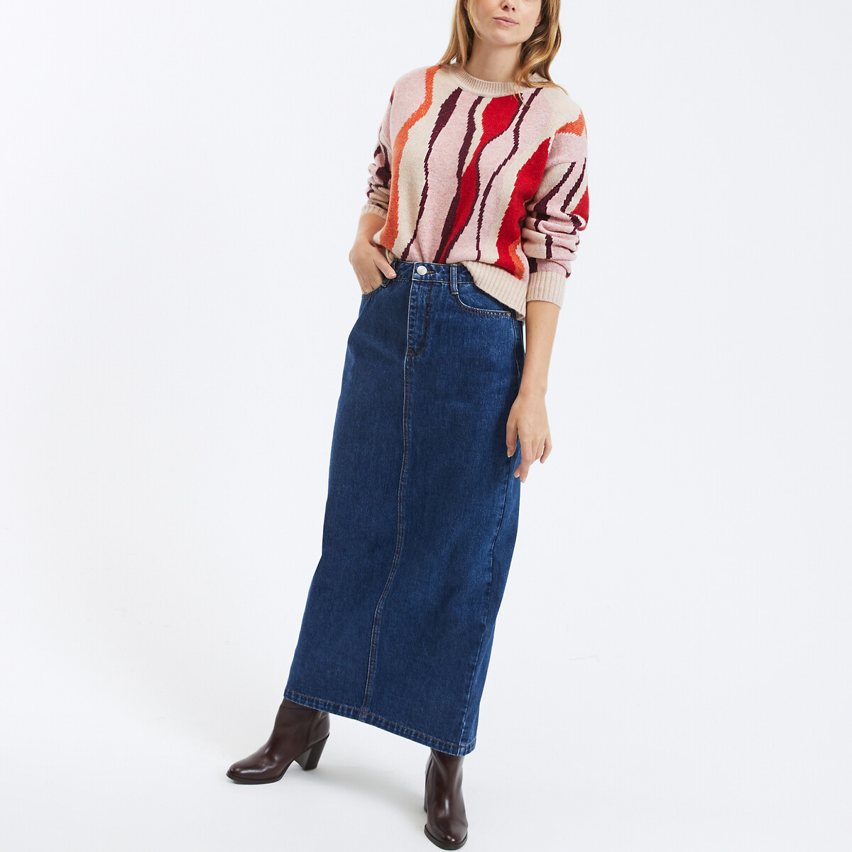 SUNCOO<br>Saia jeans longa e elegante