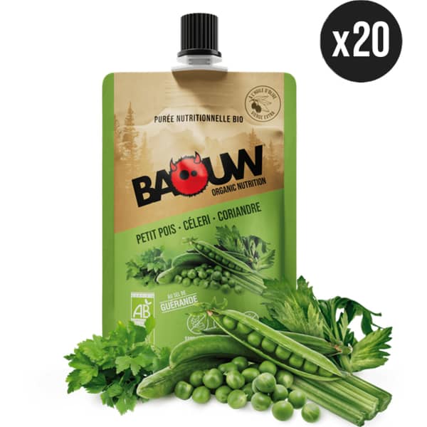 Compotes & purées énergétiques BAOUW PUREE BIO PETIT POIS-CELERI-CORIANDRE PACK X20