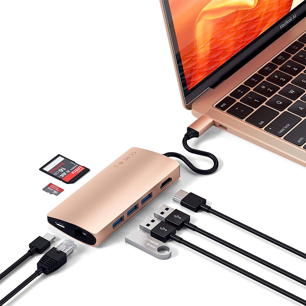 USB C Multiport Adapter V2 Hub mit USB C / 4K HDMI / 3x USB 3.0 / Ethernet / Micro SD Kartenlesegerät (ST-TCMA2G) - Roségold