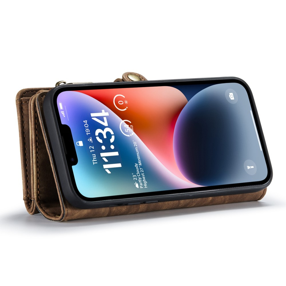 iPhone 14 2in1 Leder Tasche   Magnet Hardcase Karten Etui - Braun