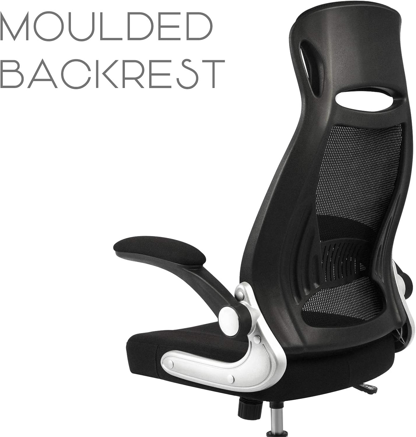IntimaTe WM Heart Bürostuhl, Schreibtischstuhl Ergonomisch, Chefsessel mit Integrierter Kopfstütze, Klappbare Armlehnen, Wippfunktion, 64 x 64 x 127.5cm (Schwarz)