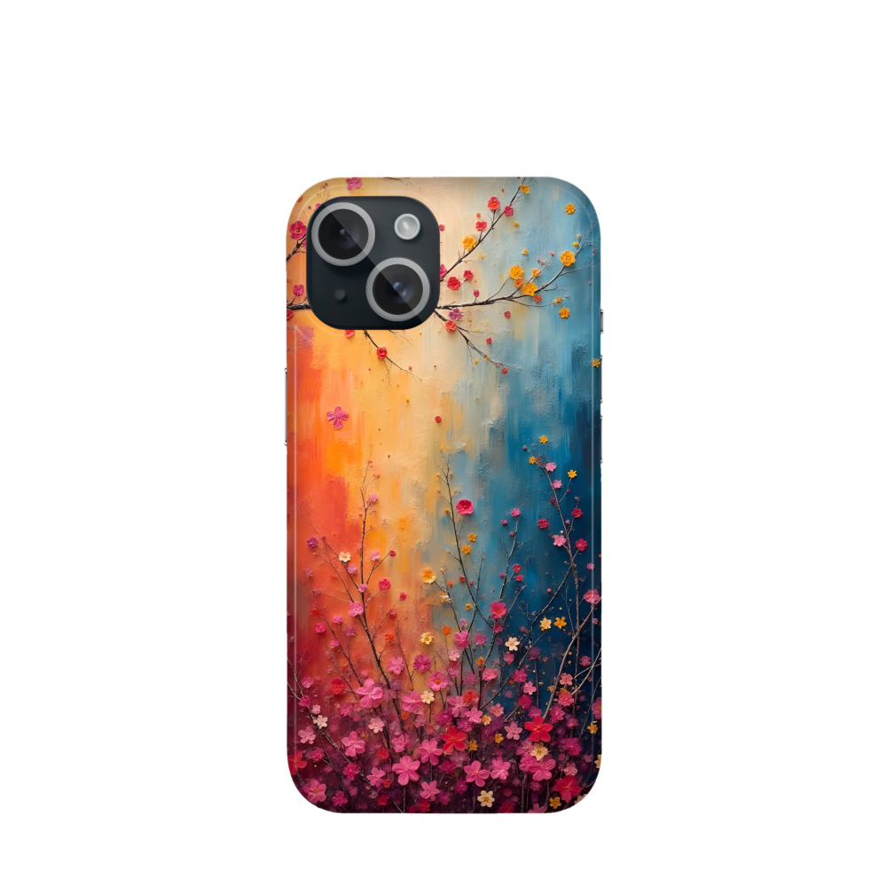 iPhone 15 Kunststoff Hülle Ein Blütenmärchen - Blau / Gelb / Rot
