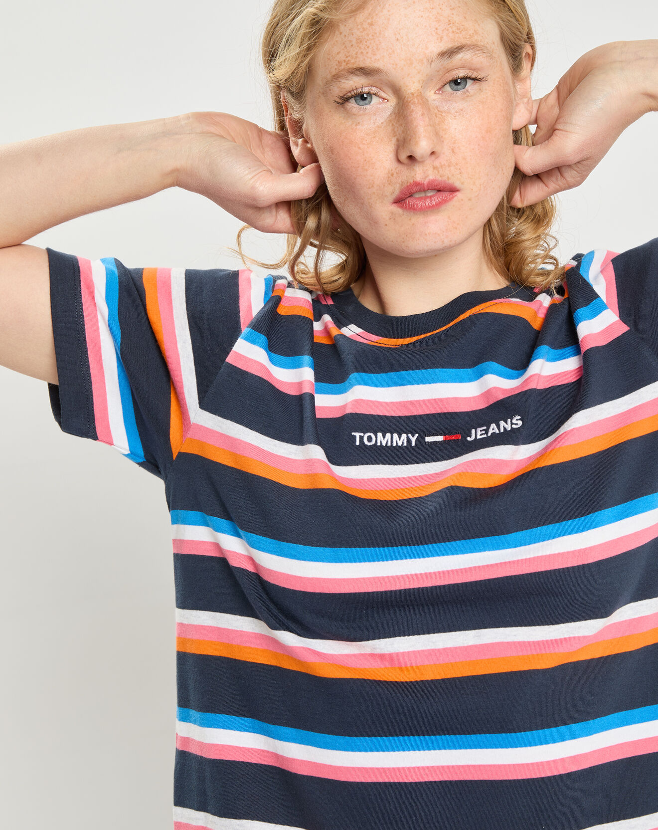 Tommy Jeans T-Shirt 100% Coton Bio Crop Stripe multicolore