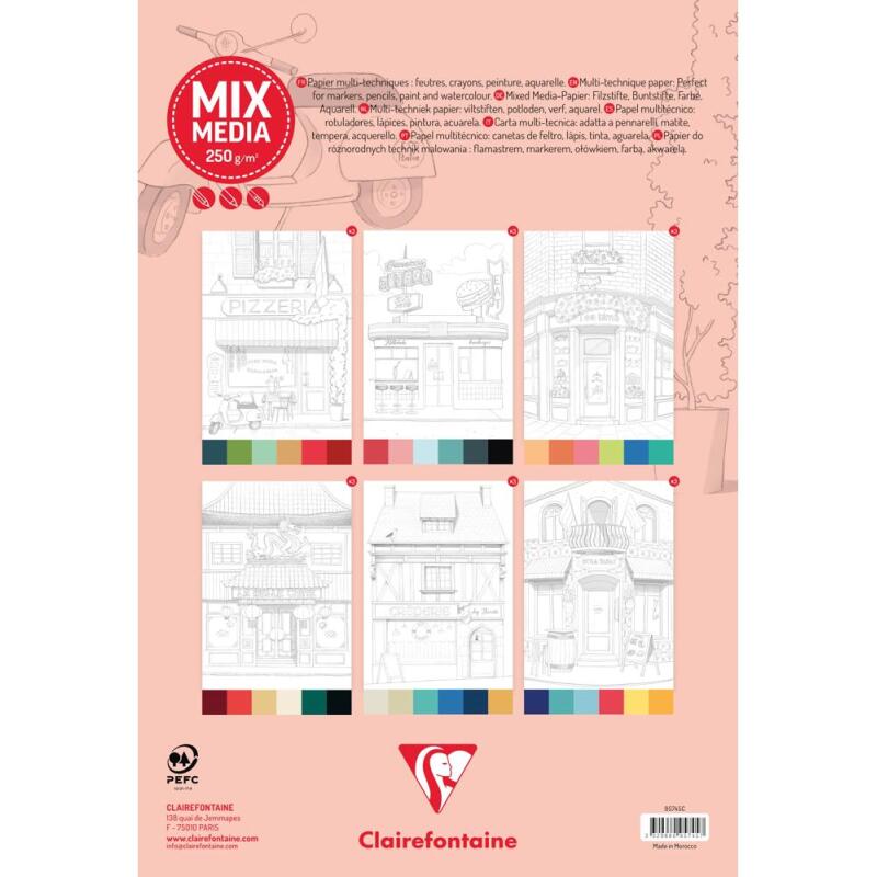 ODELIA, Bloc de coloriage multi-techniques de 20 feuilles A4 250g, Les vitrines