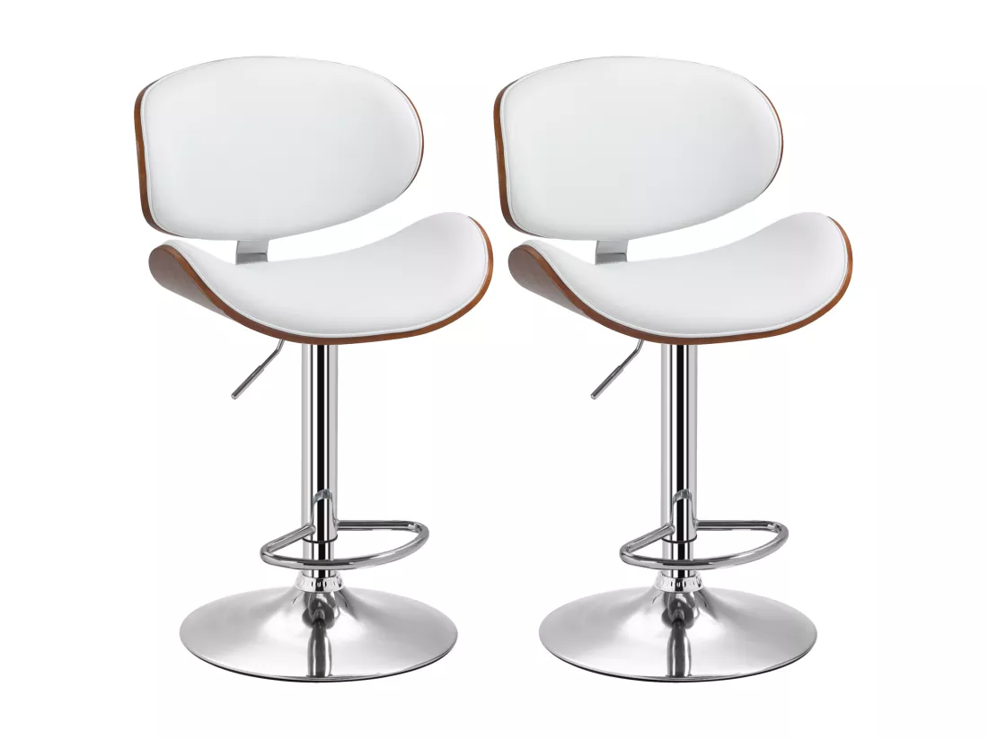 Lot de 2 tabourets de bar design contemporain hauteur d'assise réglable 62-82 cm pivotant 360° bois revêtement synthétique blanc