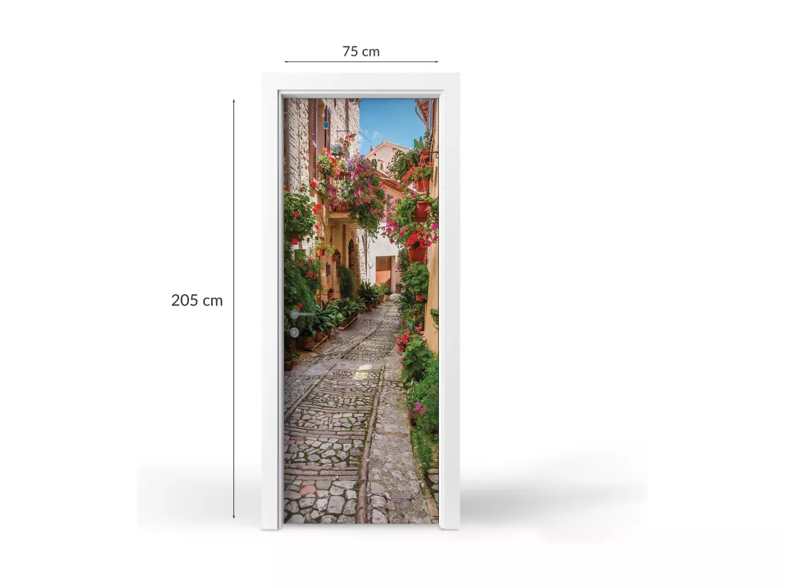 Papier peint photo pour portes intérieures - Charmante rue des fleurs 75x205 cm