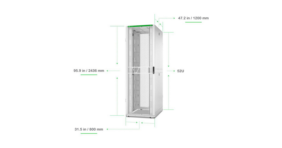 APCNetShelter SX AR3388W2, Gen 2, 52U server rack  (Wit/groen, 2436H x 800B x 1200D mm, met zijkanten)