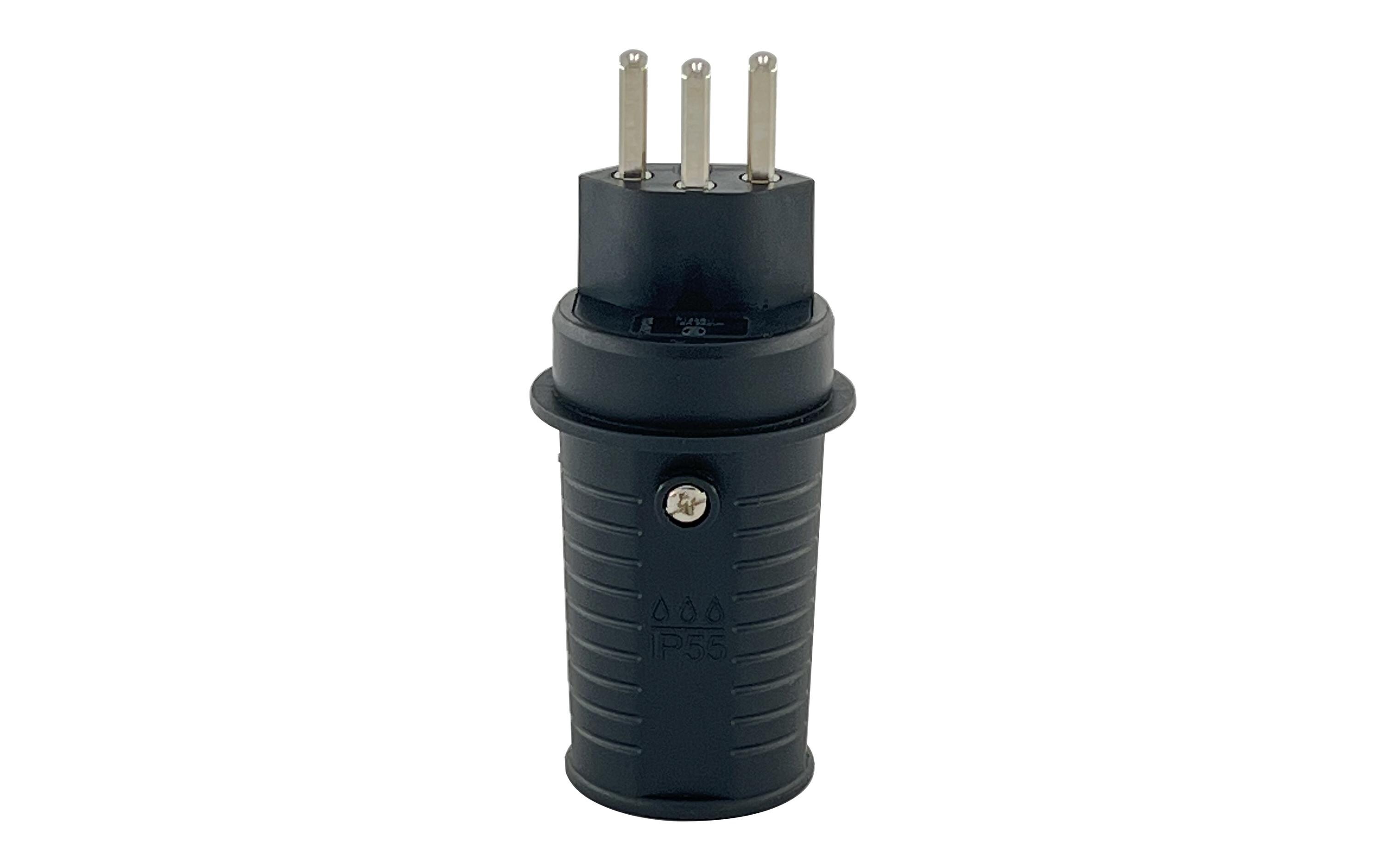 Montagestecker T23 IP55, SchwarzStecker T23 auf Schraubklemme, 3-polig, 4000W, 250 V, 10A