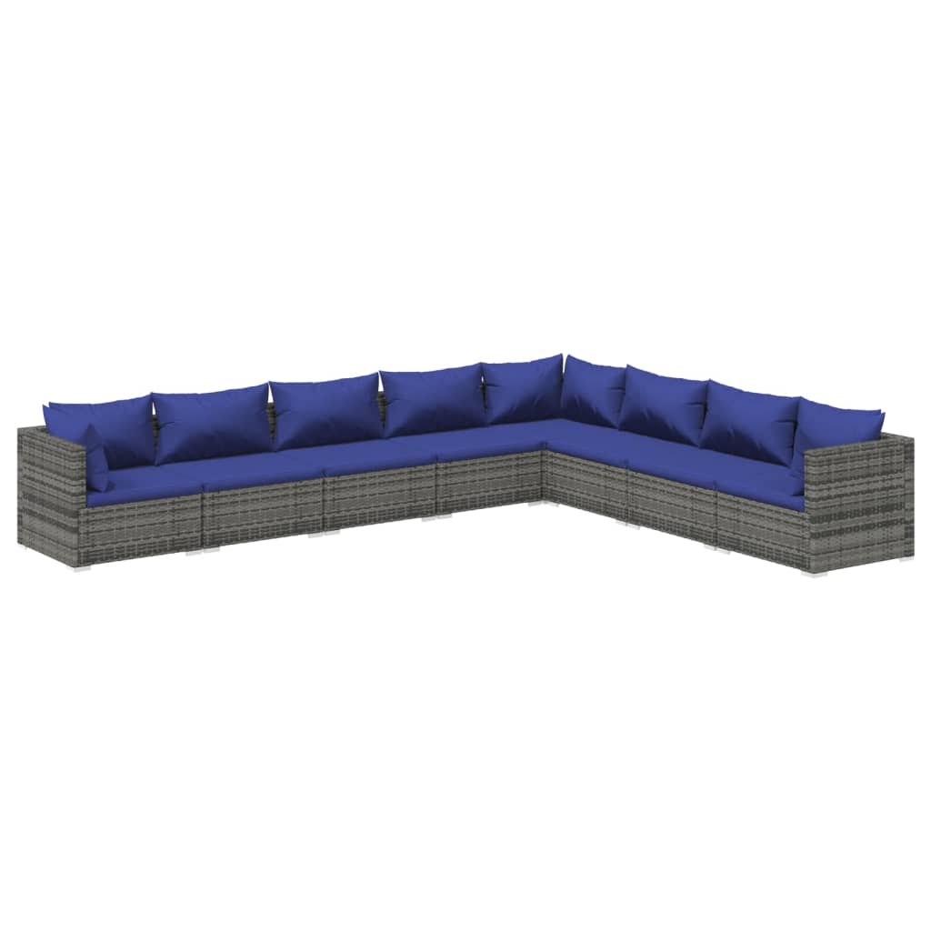 Salon de jardin meuble d'extérieur ensemble de mobilier 8 pièces avec coussins résine tressée gris