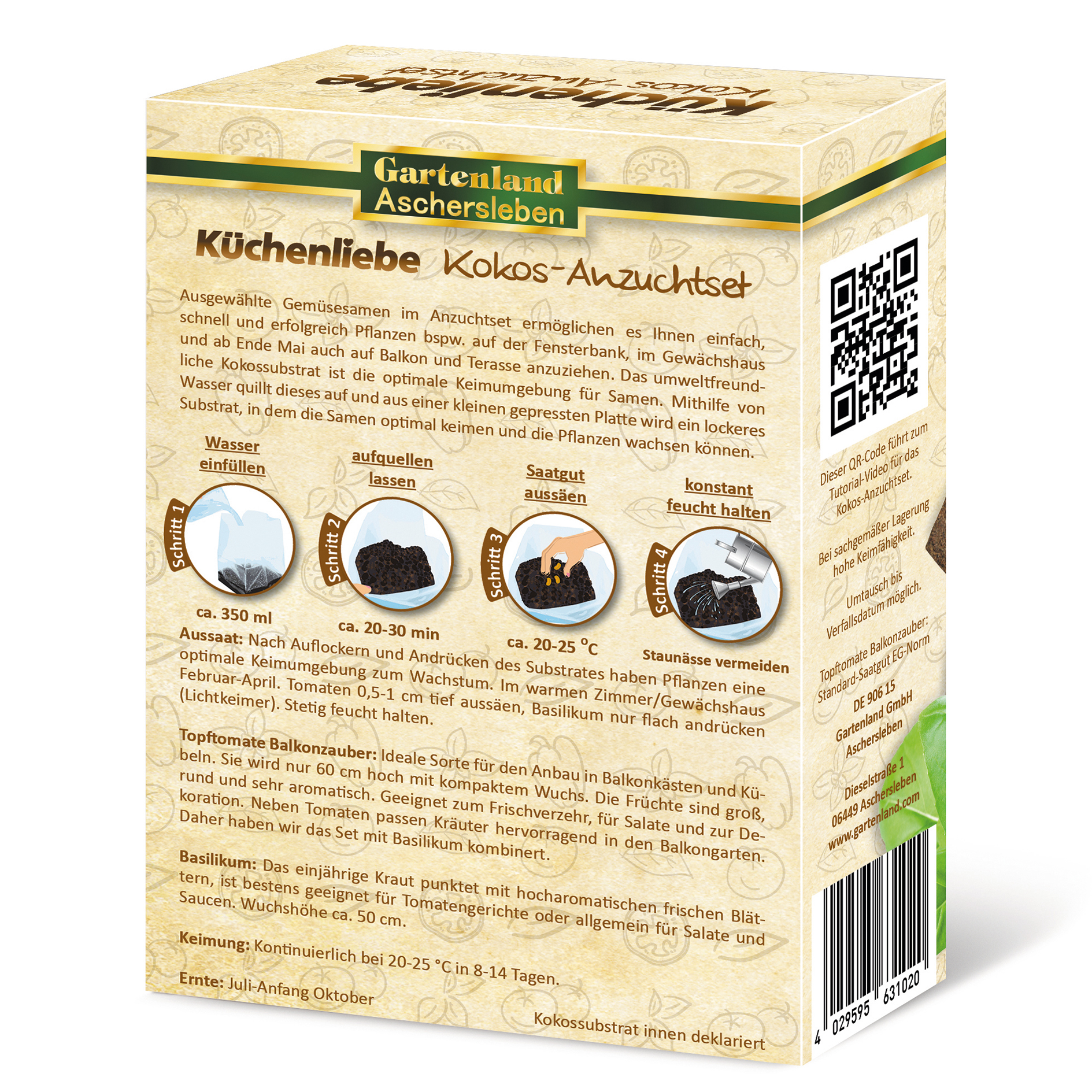 KÜCHENLIEBE Saatgut - Tomate & Basilikum - Kokos-Anzuchtset