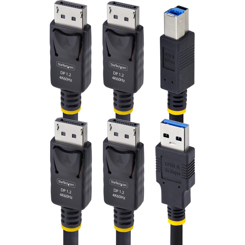StarTech.com Câble KVM Double DisplayPort de 1,8m et USB 5Gbps, 4K 60Hz, Câble Combo DP 1.2 et USB pour Commutateurs/Switchs KVM à Deux Moniteurs