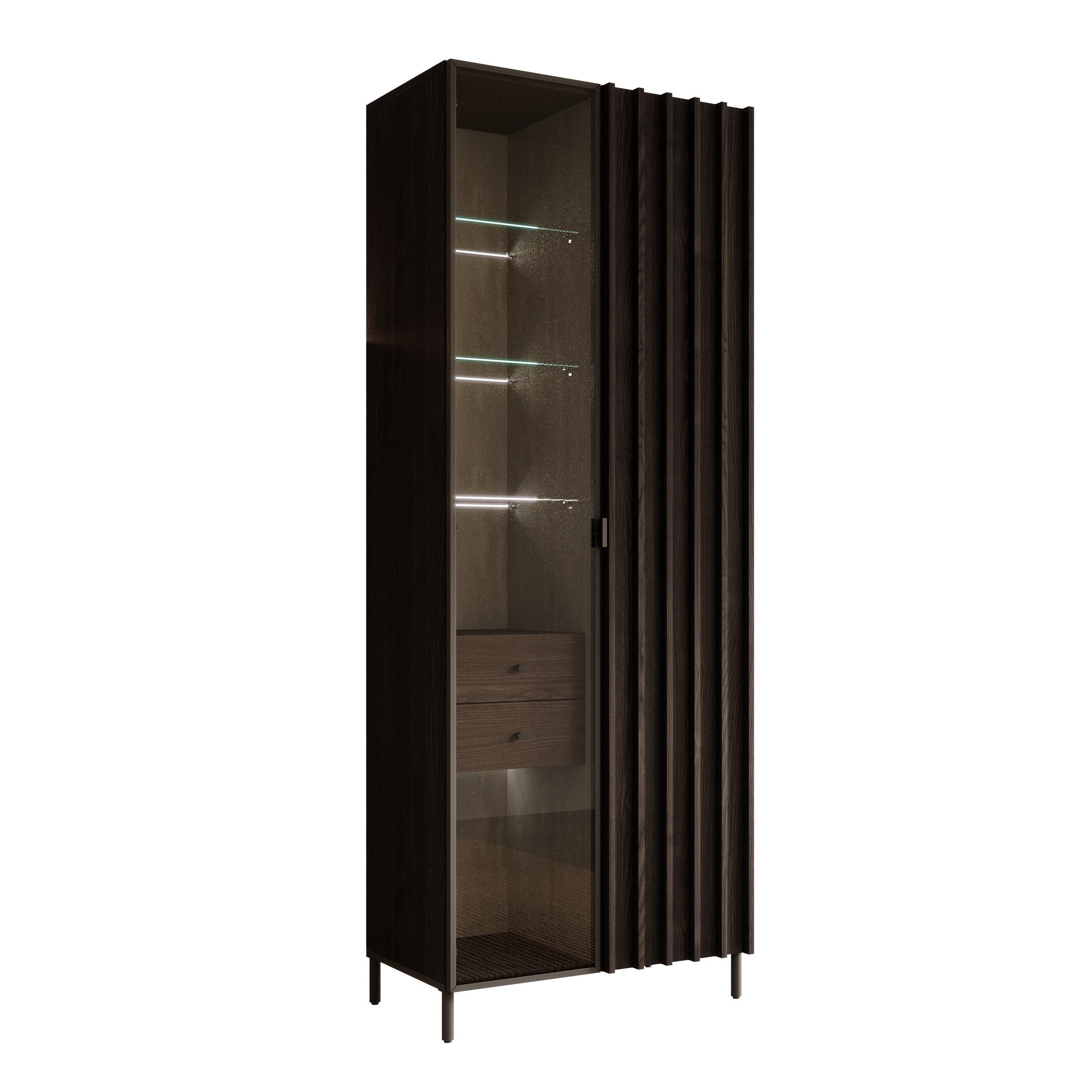 Meubella - Vitrinekast Paz - Donkerbruin eiken - 73 cm