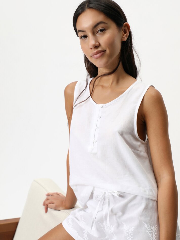 Calção de pijama bordado - Branco