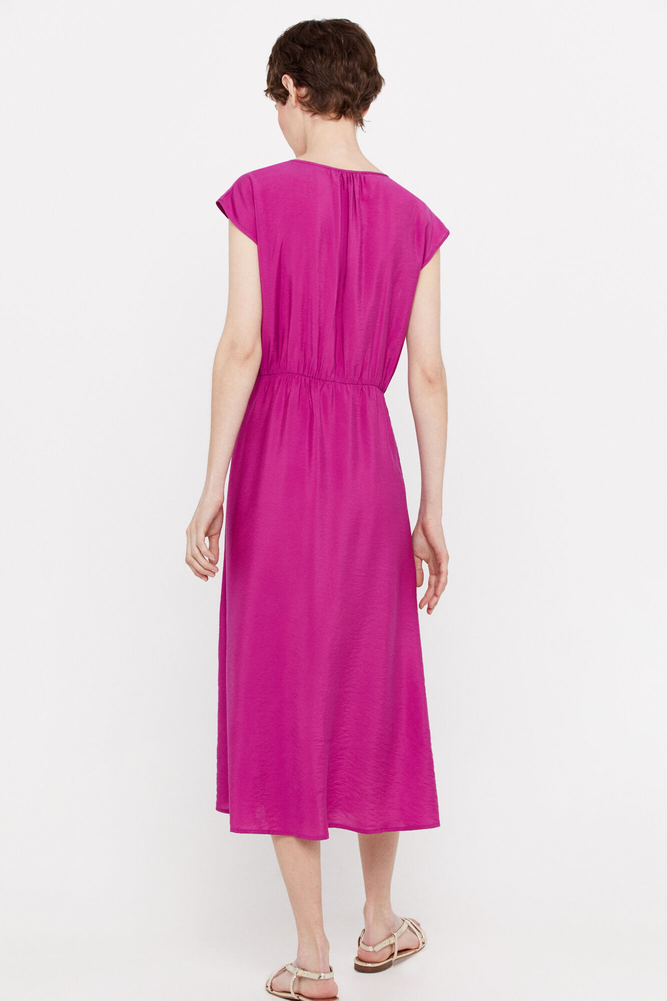Vestido com faixa na cintura - Fúcsia