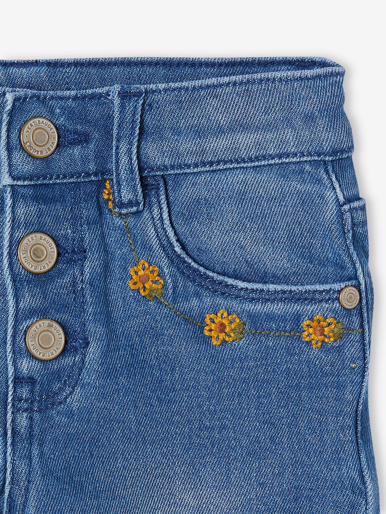 Calça jeans cropped Stone Girl com bordado floral