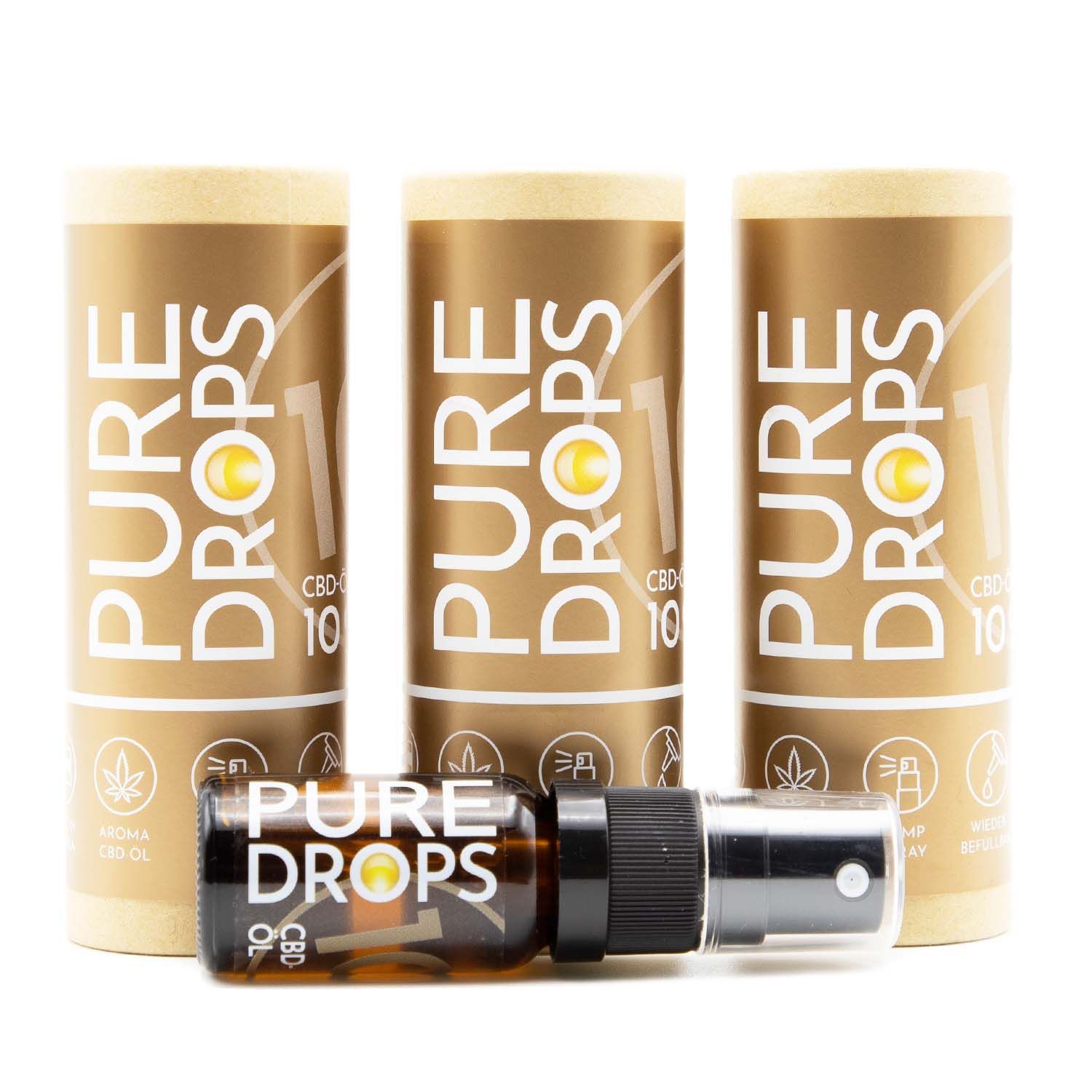 PURE DROPS CBD ÖL 3er Set (2+1 GRATIS) aus Österreich 10% CBD Vollspektrum