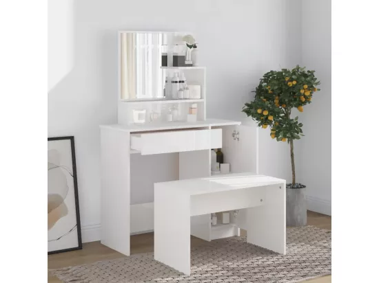 Ensemble de coiffeuse Blanc brillant 86,5x35x136 cm