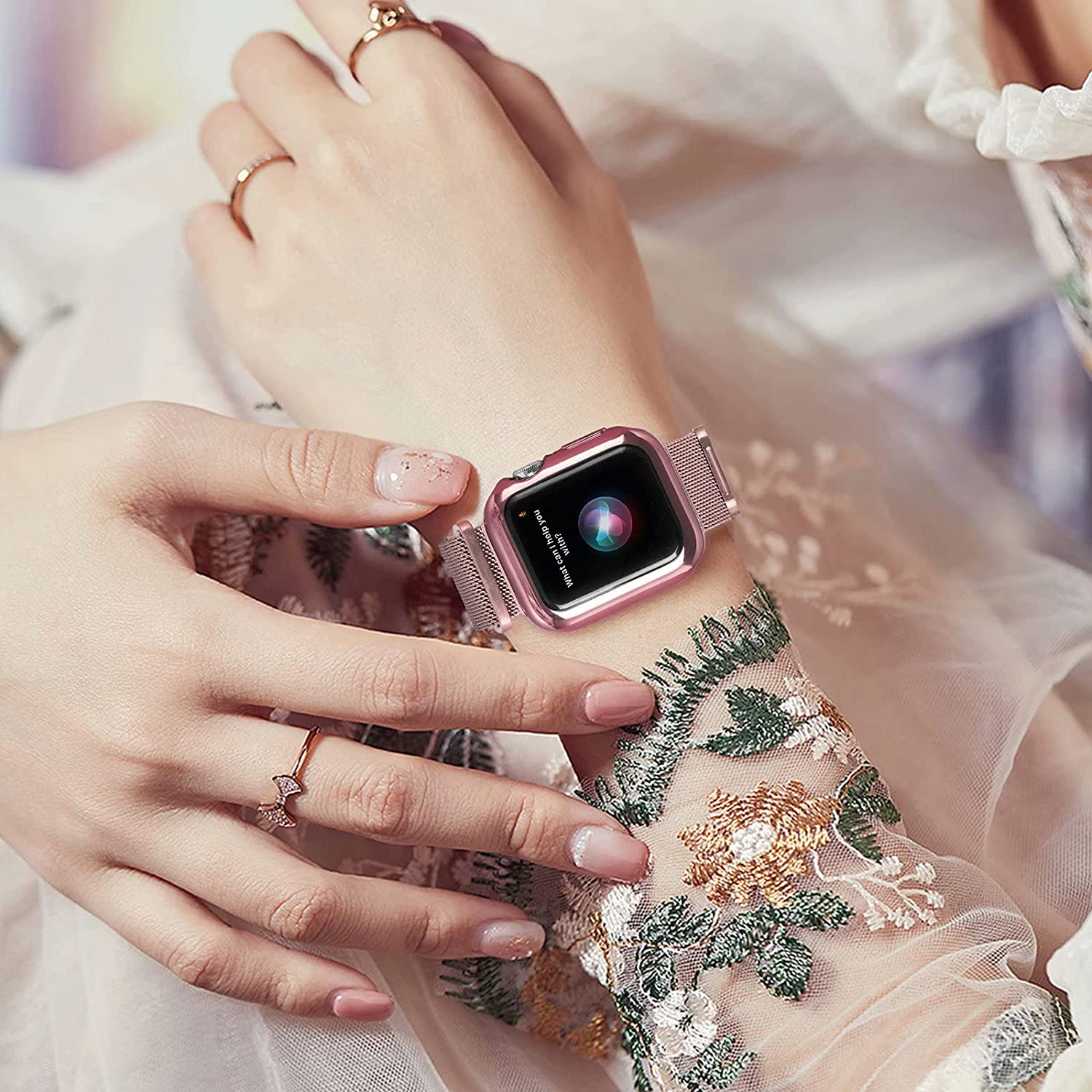 Apple Watch (49/46/45/44 mm) Ersatz Magnet Armband Milanaise (Gelenkumfang: 177 - 287mm) - Pink