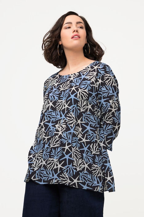Bluse, gemustert, A-Linie, Rundhals, 3/4-Arm