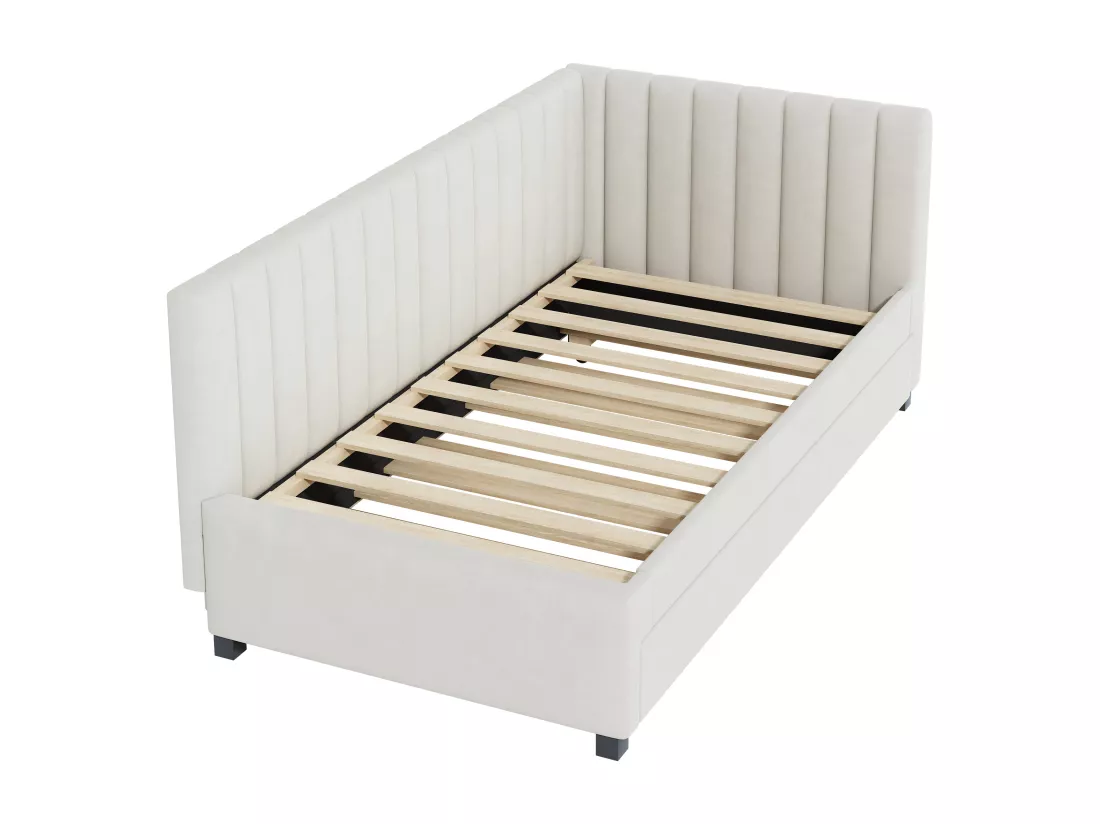 Lit gigogne 90 x 190/200 cm - canapé lit en velours - sommier à lattes - beige