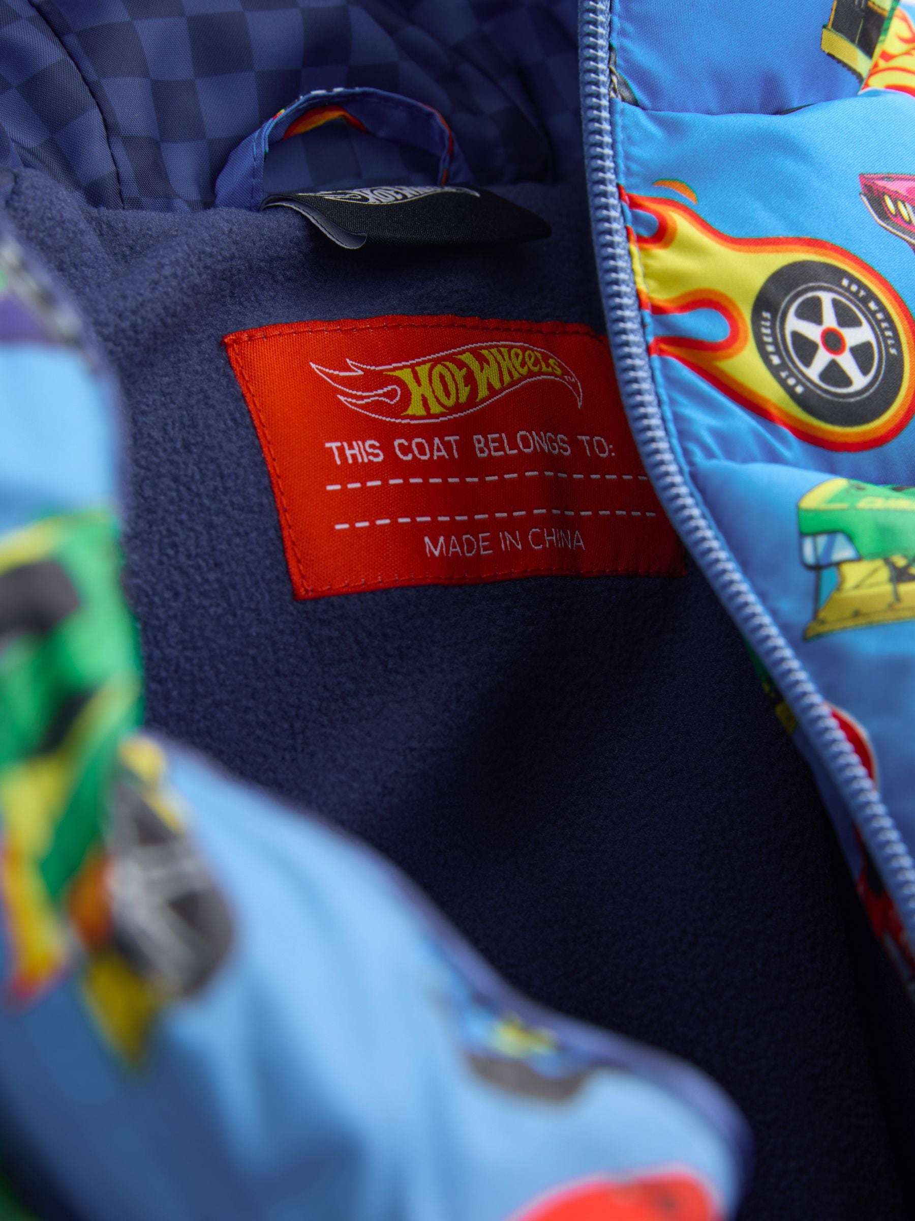 Blauw met Hot Wheels - Gewatteerde regenbestendige jas (3mnd -7jr)