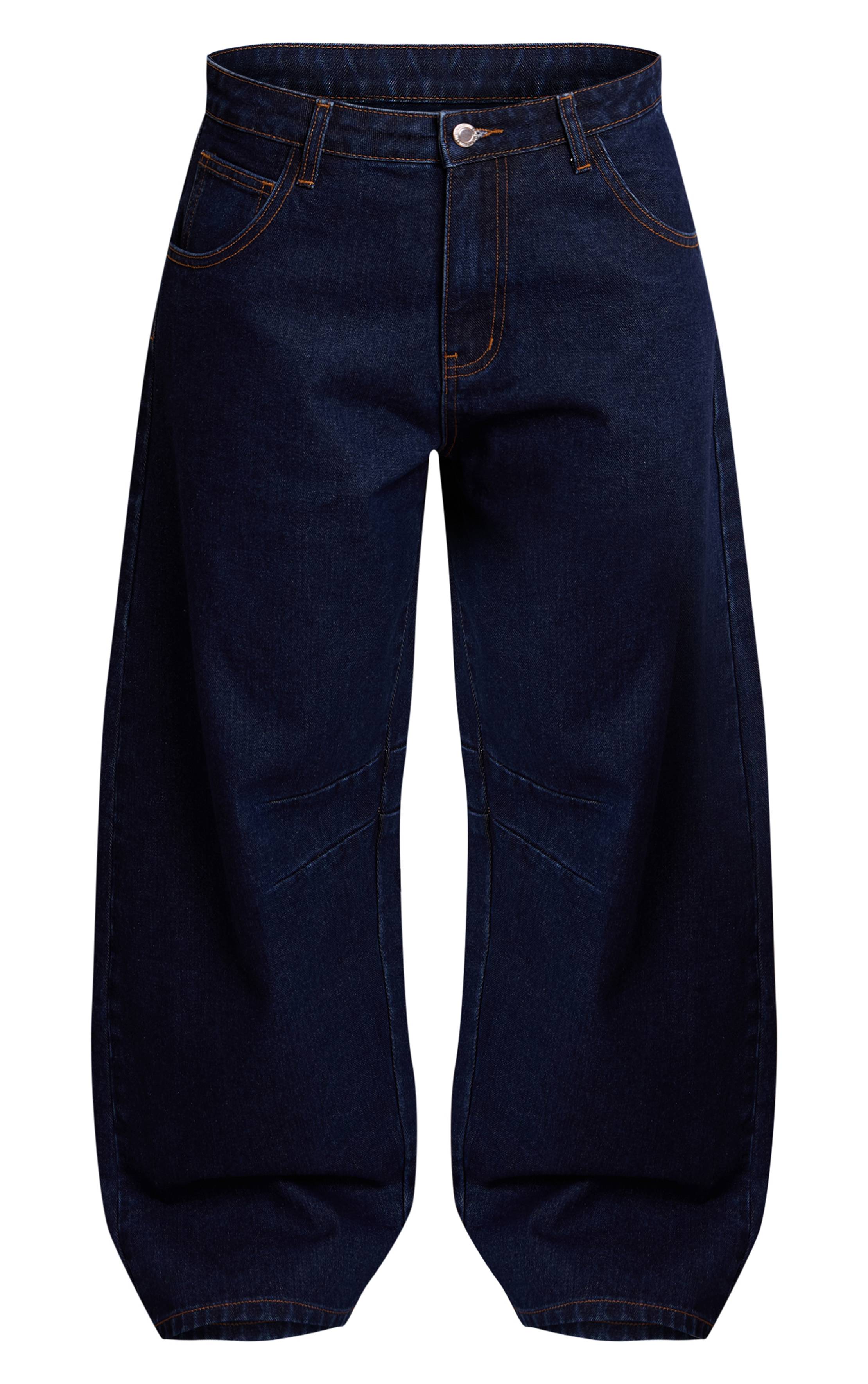 Bleu Indigo Jean Barrel Blanc Petite Avec Détails De Couture