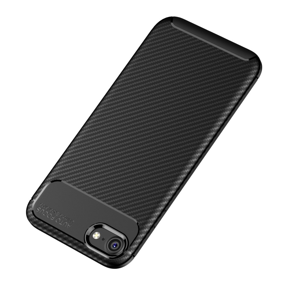 iPhone SE (2022/2020) / 8 / 7 / 6S Gummi Case Schutzhülle mit Air Cushion Fallschutz im Carbon Look - Schwarz