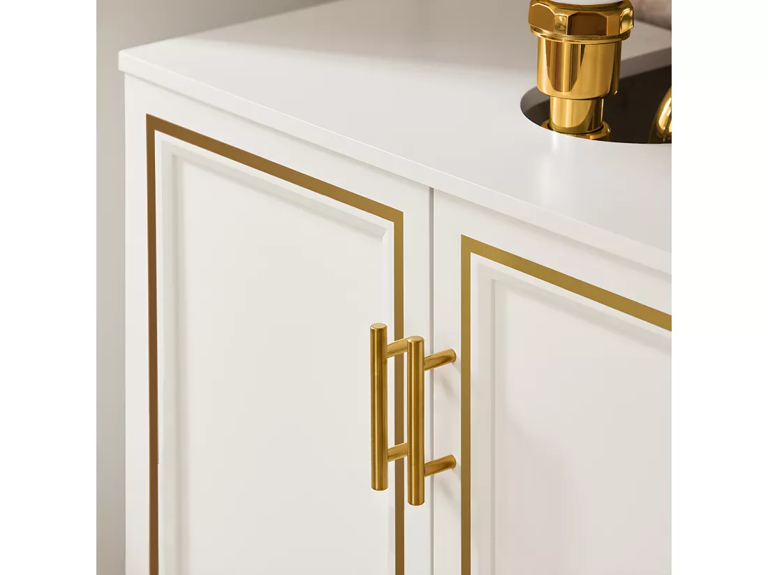 SoBuy Meuble Sous-Vasque à 2 Portes, Meuble sous Évier, Meuble de Rangement de Salle de Bain, L60 x P30 x H61 cm, BZR86-W