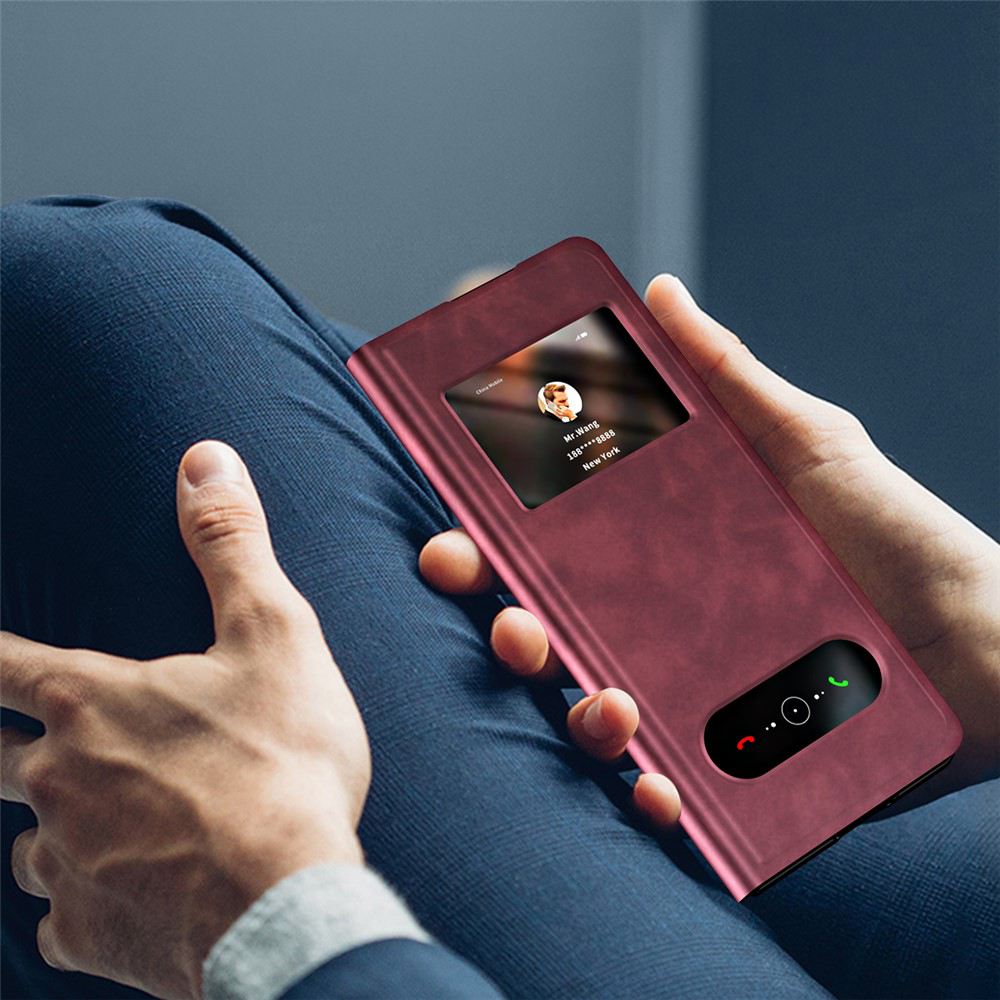 Samsung Galaxy Z Fold7 Leder Tasche Small Window View Flip Case Vintage Look - Dunkelblau