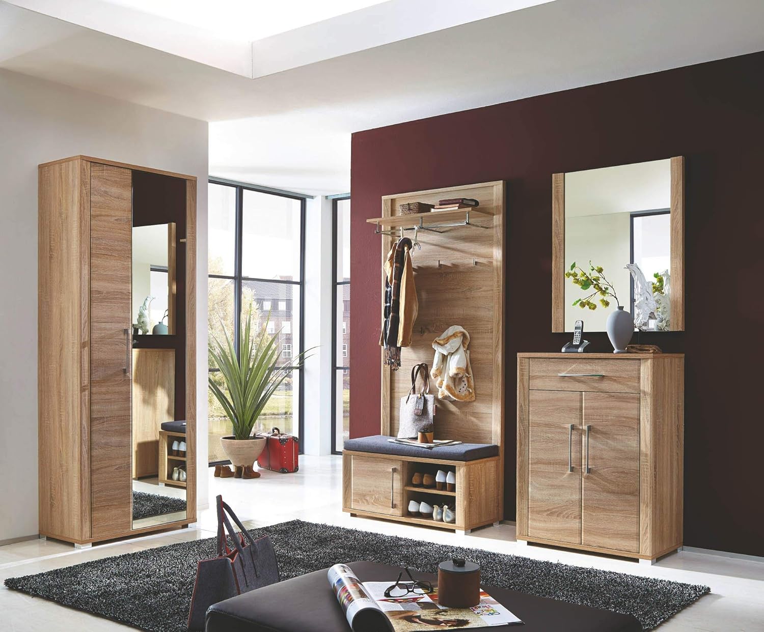 GO Garderobenschrank in Sonoma Eiche Optik - Moderner Flurgarderoben Schrank mit Spiegeltür - 74 x 200 x 40 cm (B/H/T)