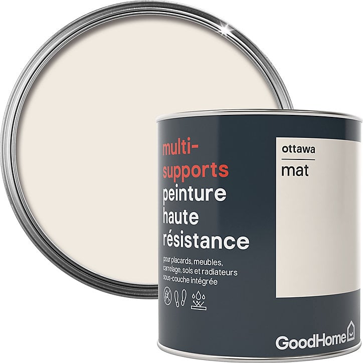 Peinture haute résistance multi-supports GoodHome blanc Ottawa mat 0,75L