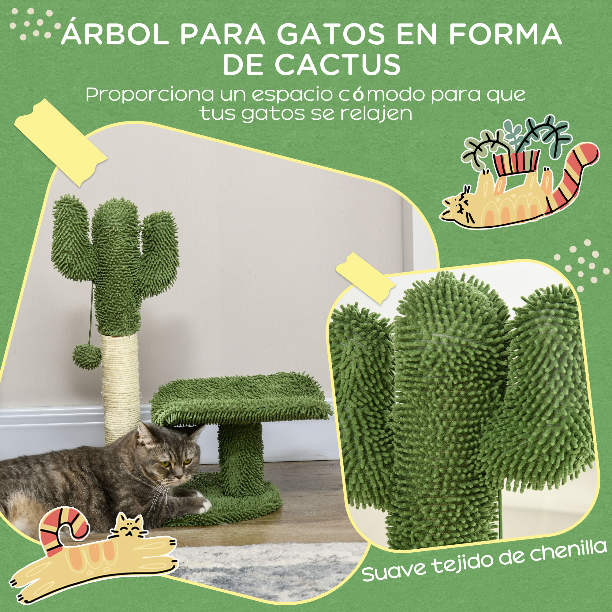 Árvore para gatos verde PawHut