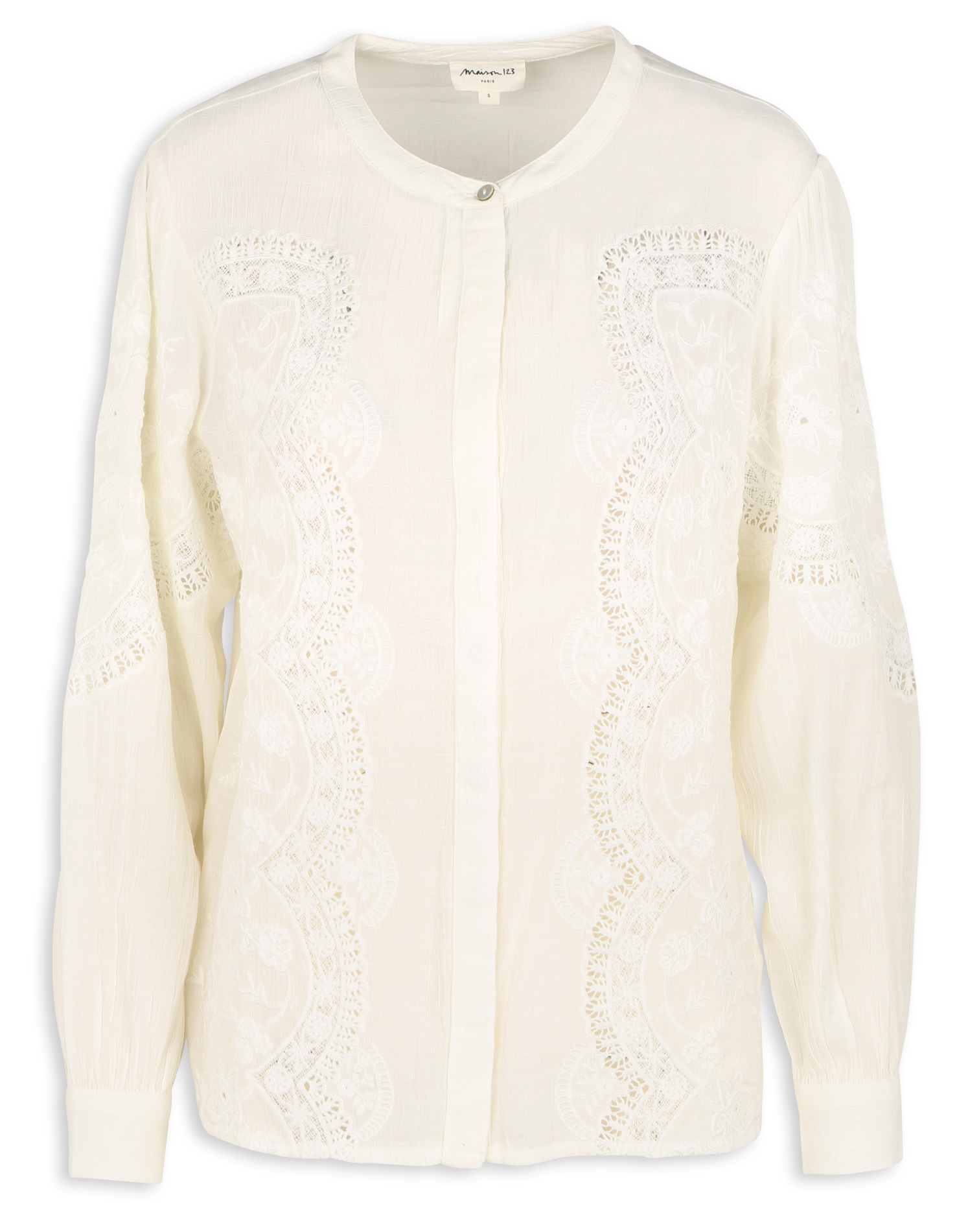 BALI - Chemise droit col rond brodée| Blanc