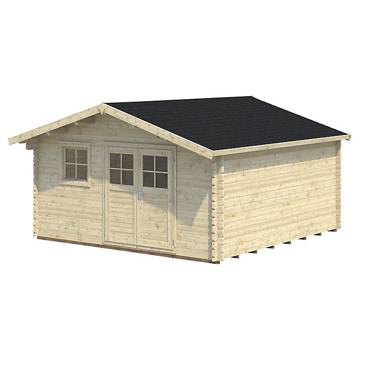 Abri de jardin + plancher GoodHome Oreti en bois coloris naturel ép.44 mm surface extérieure 23,13 m²