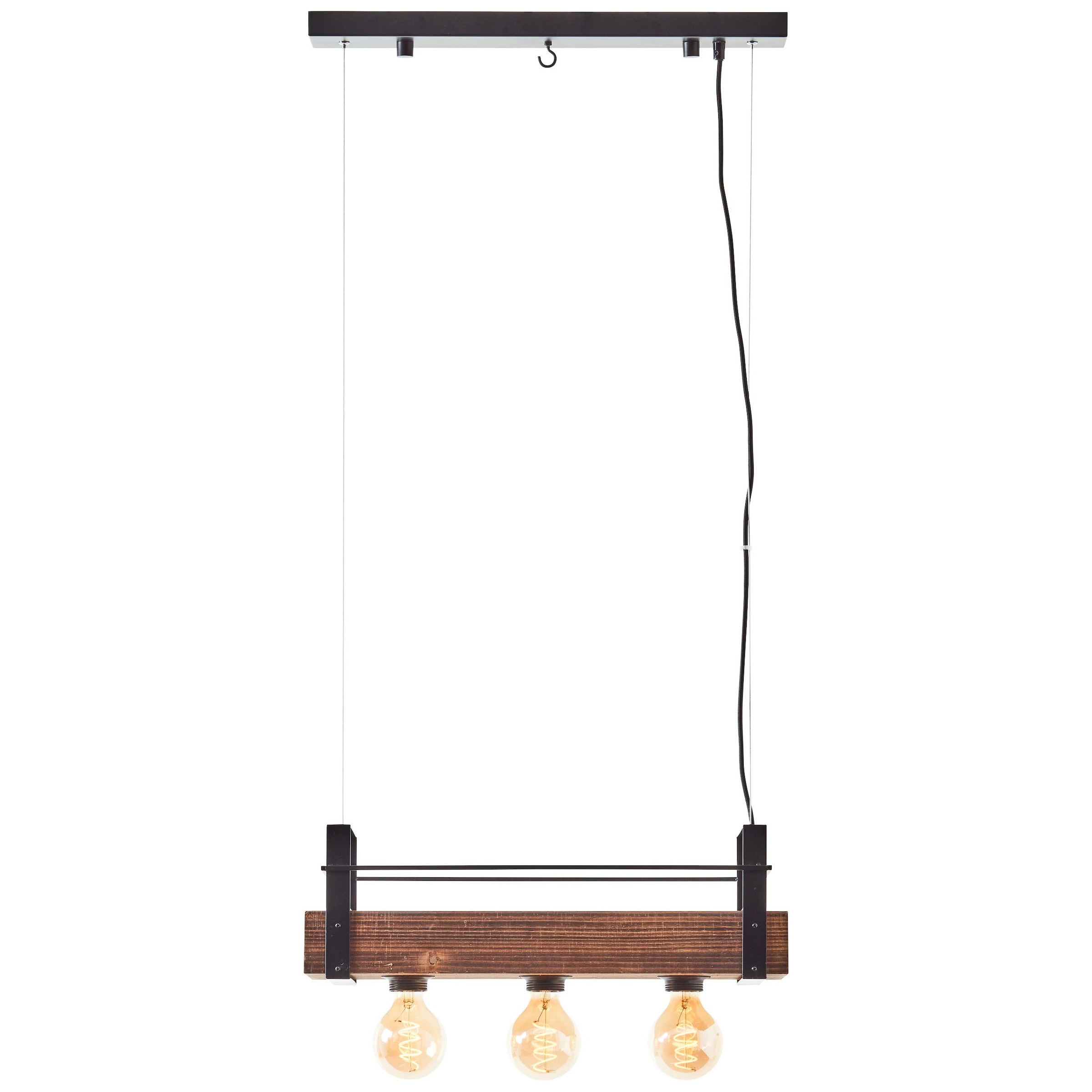 Brilliant Pendelleuchte »Bankwood« E27 1 Stk. Hängelampe 3flg schwarz stahl/holz