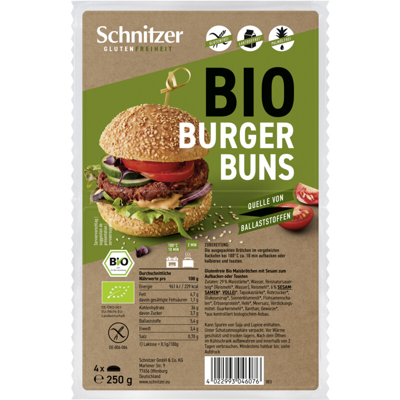 Schnitzer Bio burger buns glutenvrij