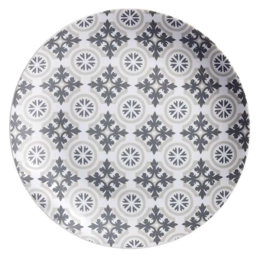 Assiette plate motif carreau de ciment gris