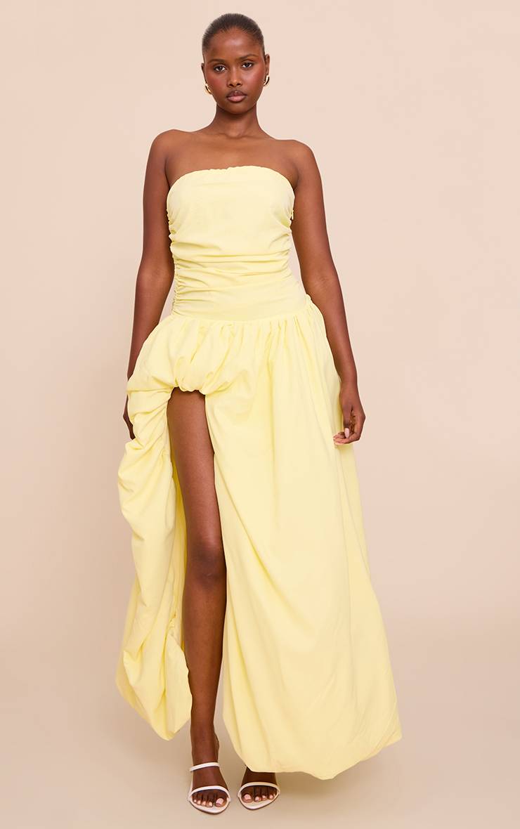 Citron Robe Longue Bustier Froncée À Fente