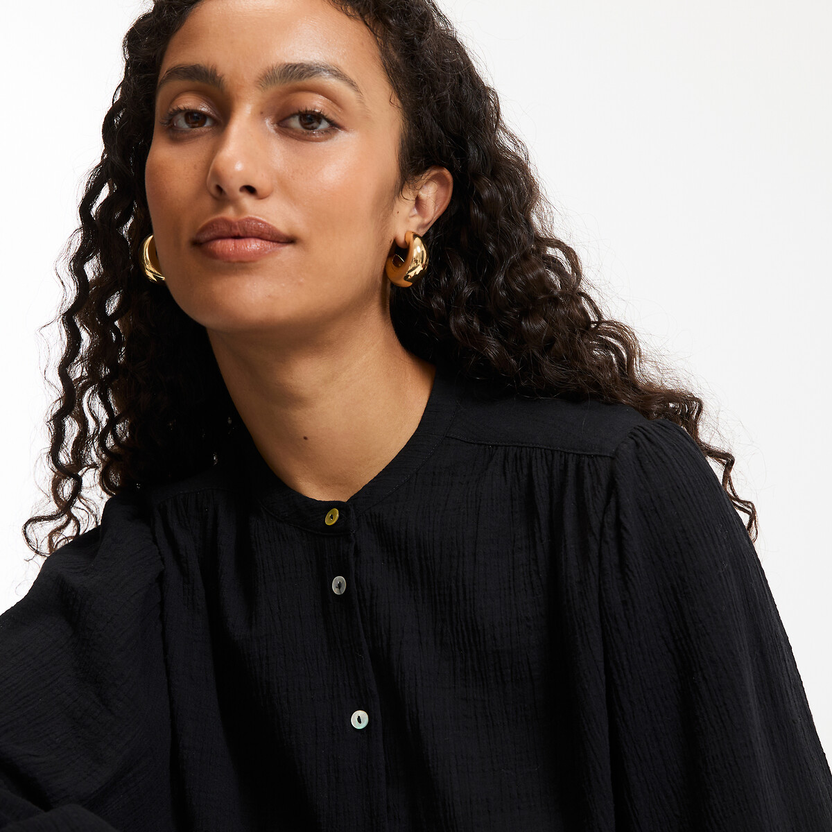 COLEÇÕES LA REDOUTE<br>Camisa oversized com gola mao, assinatura LISE