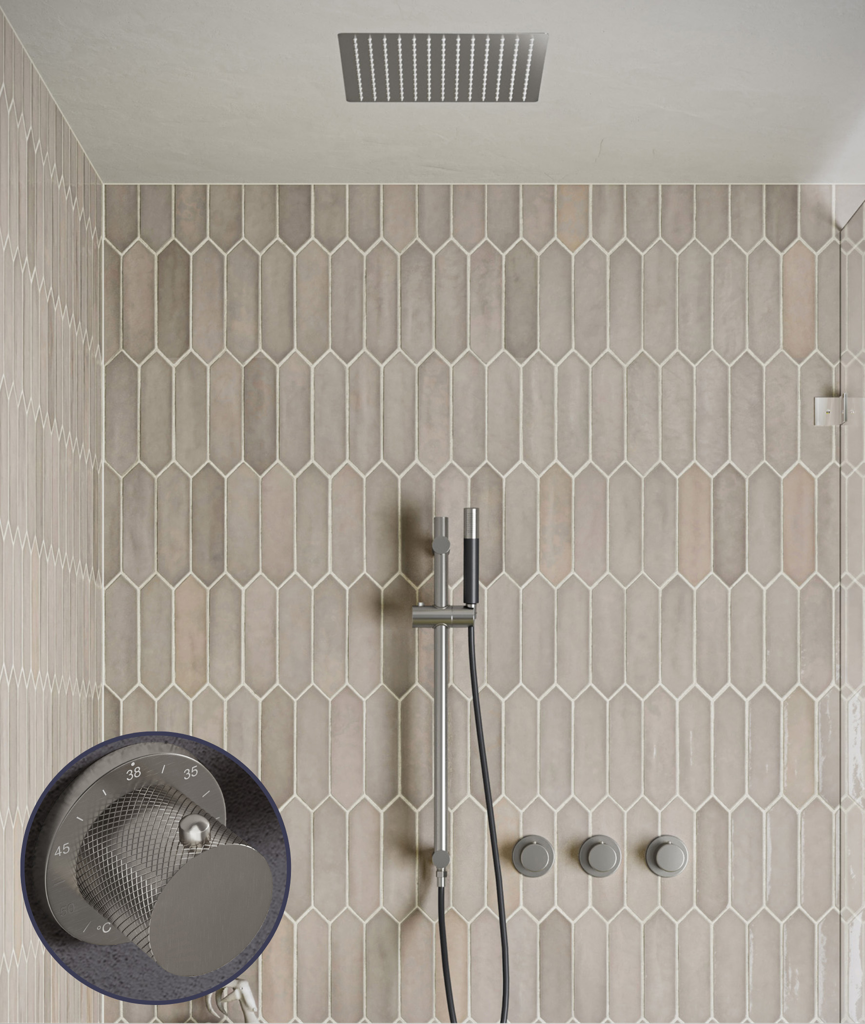Saniclear Plus Curved Pro inbouw regendouche met inbouw douchekop 30x30cm, glijstang en staafhanddouche RVS