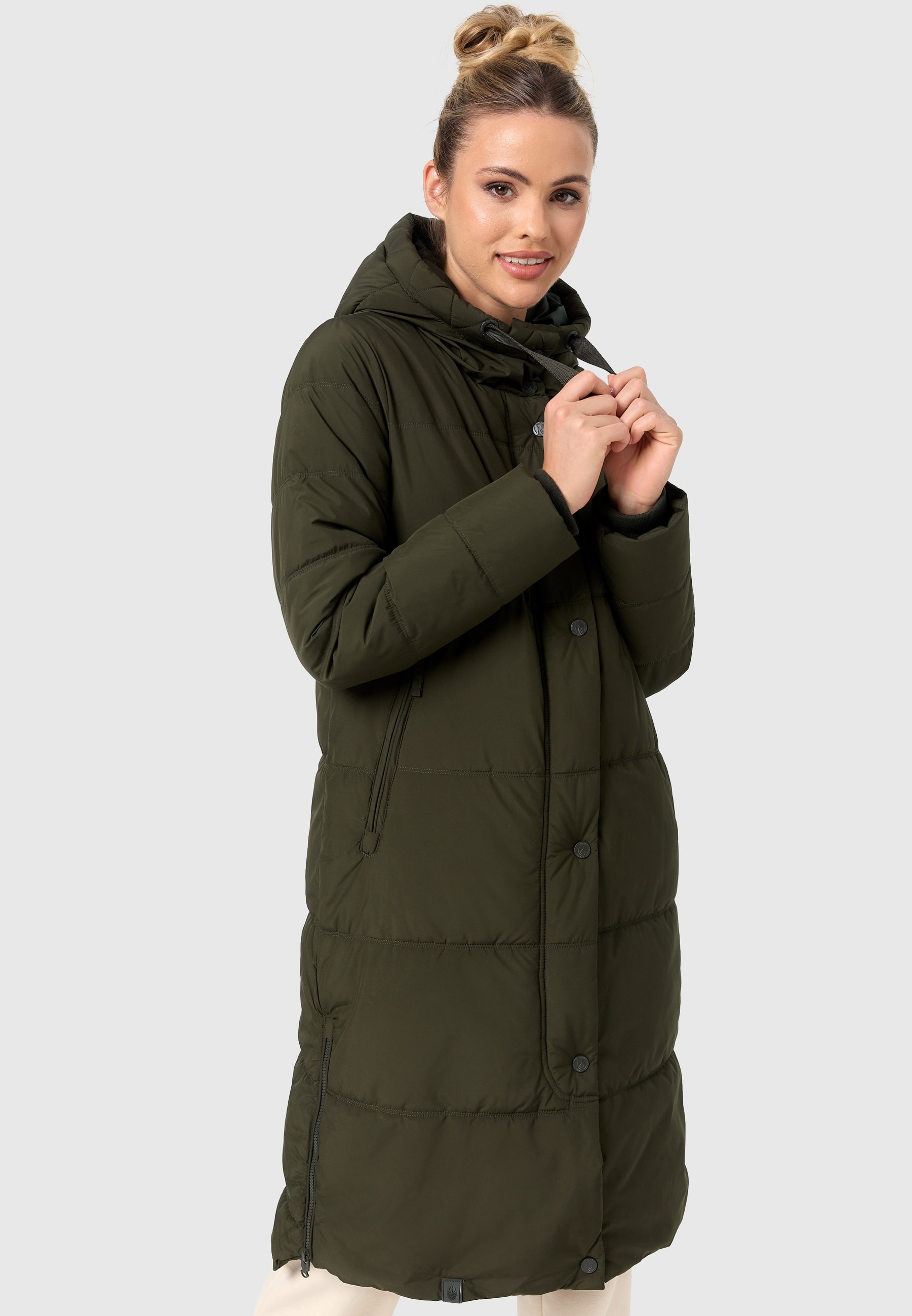 MARIKOO Damen Winter Steppmantel Stepp Jacke Mantel Parka warm mit Kapuze Soranaa