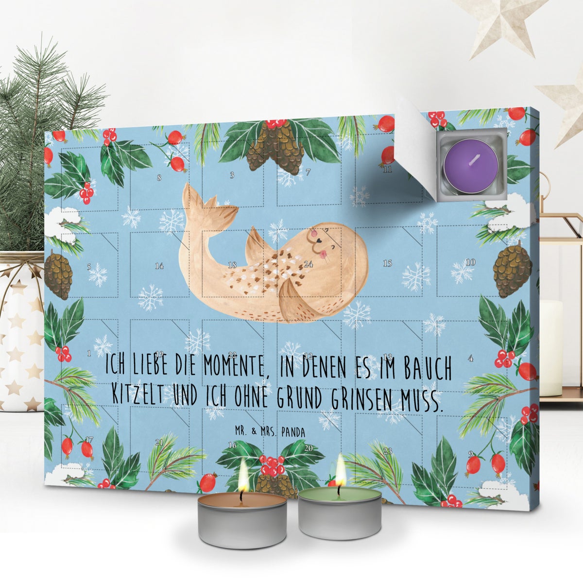 Mr. & Mrs. Panda Geurkaars Adventskalender Zegel Ligstoel - Pastelblauw