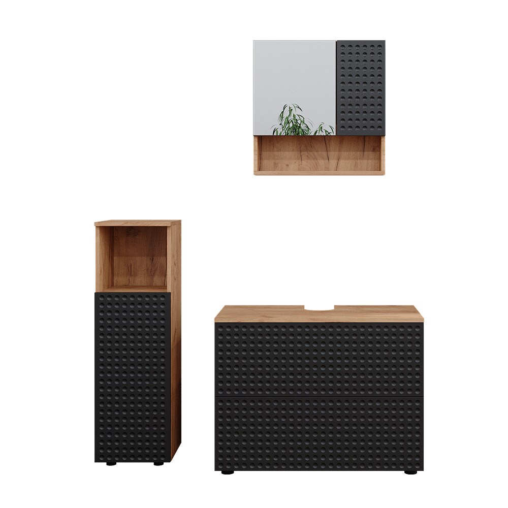 Vicco Badmöbel-Set Irma Eiche Anthrazit 4-teilig Midischrank 95 cm Waschbeckenschrank 80 cm
