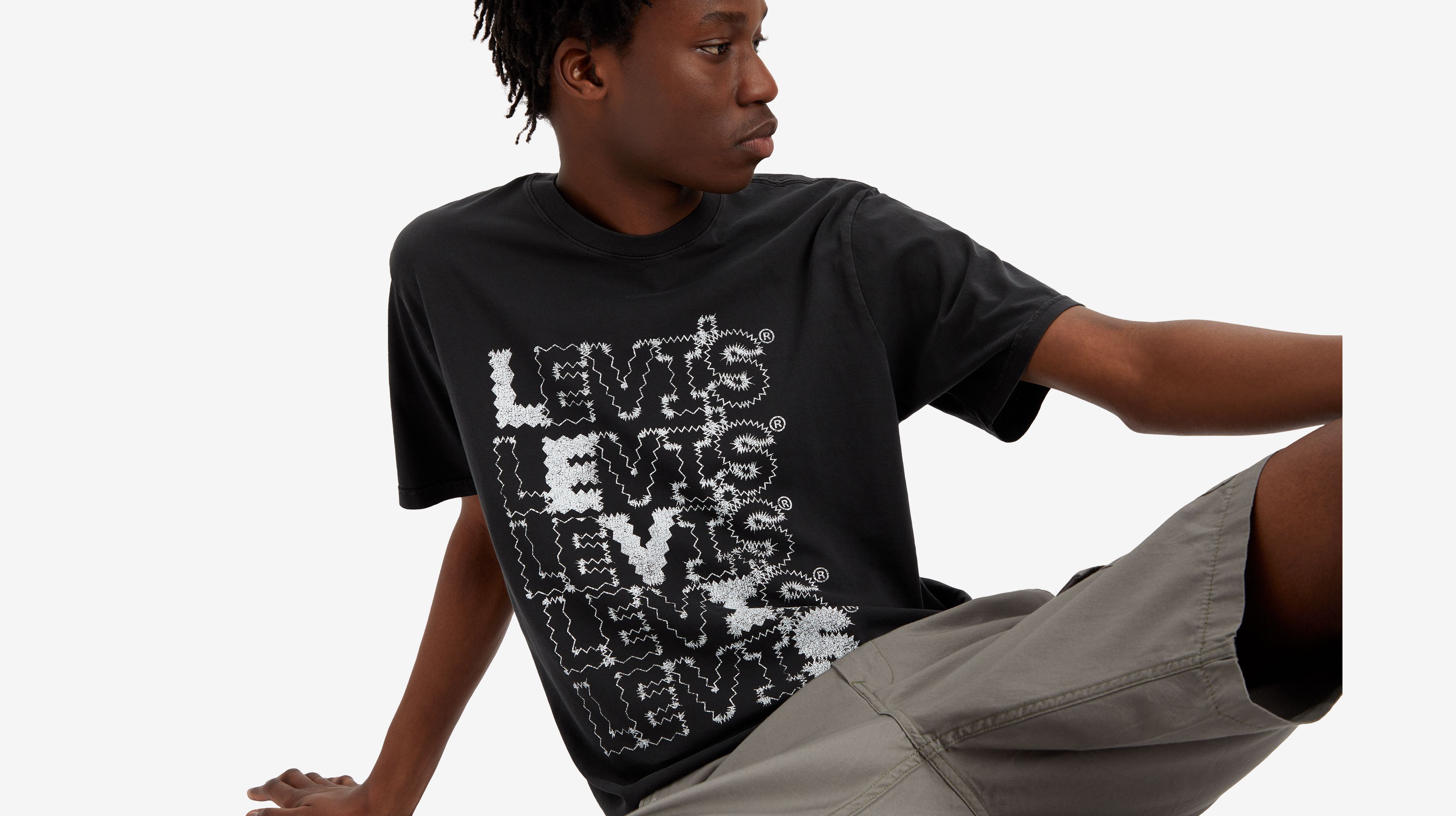 T-shirt graphique Relaxed - Zigzag Headline Garment Dye Caviar - Noir